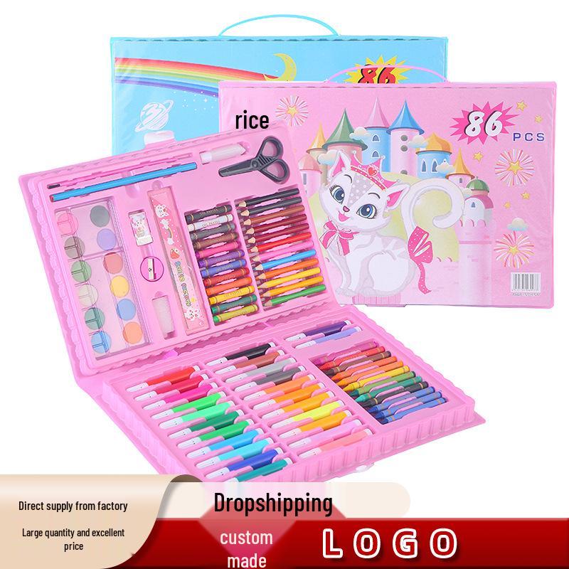 86-Piece Art Set: Watercolor Pens, Crayons, Colored Pencils - Ideal for Students and Children's Gifts.