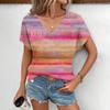 Модная и легкая летняя футболка 2024 года с цветным полосатым принтом и короткими рукавами, повседневная и удобная женская элегантная футболка