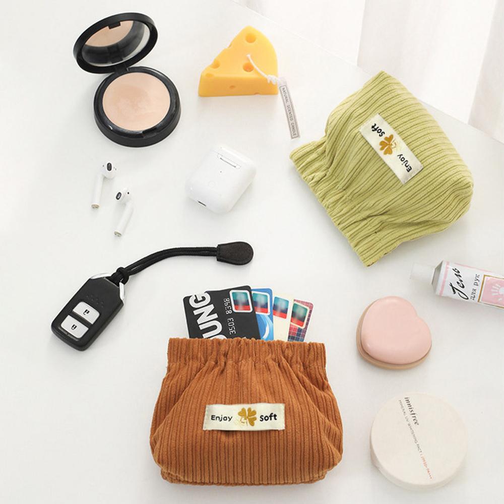 1PC Corduroy Clover Storage Bag Handheld Bag Bullet Storage Bag Lipstick Cosmetics Storage Bag Convenient Mini Wallet