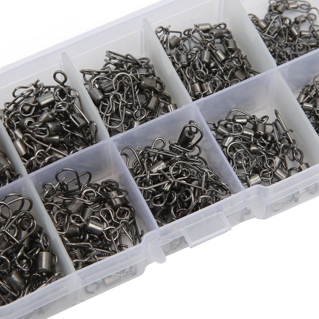 210pcs Fishing Swivels Snaps Set Stainless Steel Rolling Barrel Swivel with Safety Snaps Fishing Line Connector