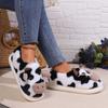 New Winter Cartoon Cow Warm Plush Slippers Women Indoor Non-Slip House Fur Slides Woman Wrap Toe Soft Flat Home Cotton Shoes