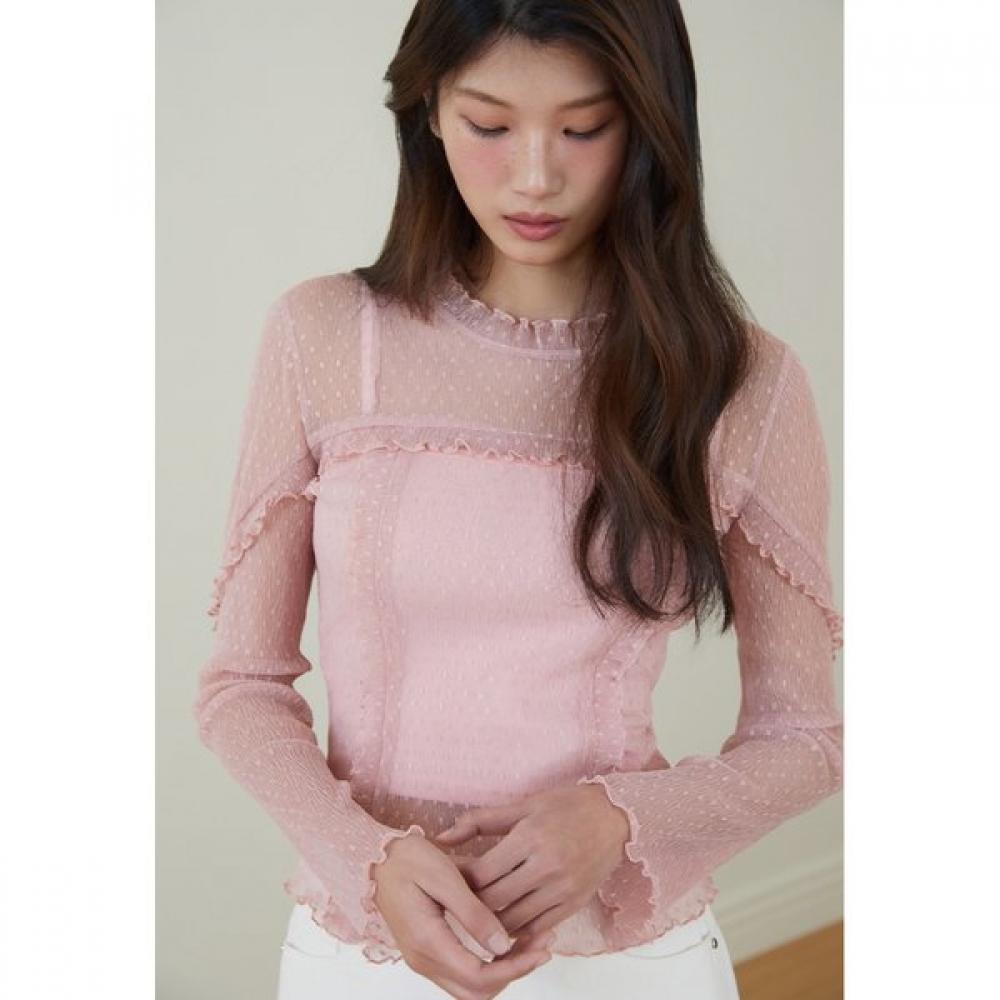 EgoisT Ruffle Mesh Long Sleeve T shirT es2oTl03