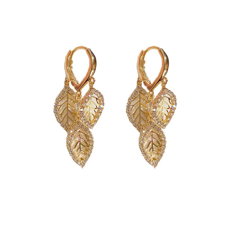Zircon Leaf Tassel Korean Trendy Drop Earrings For Women New Fashion Earring Jewelry Party Accessories