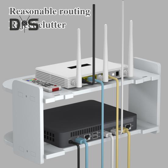 Wall Hanging Shelf Router Power Strip Organizer Double-Layer Design Strong Load-bearing Easy Installation Floating Rack Wall Mount Holder