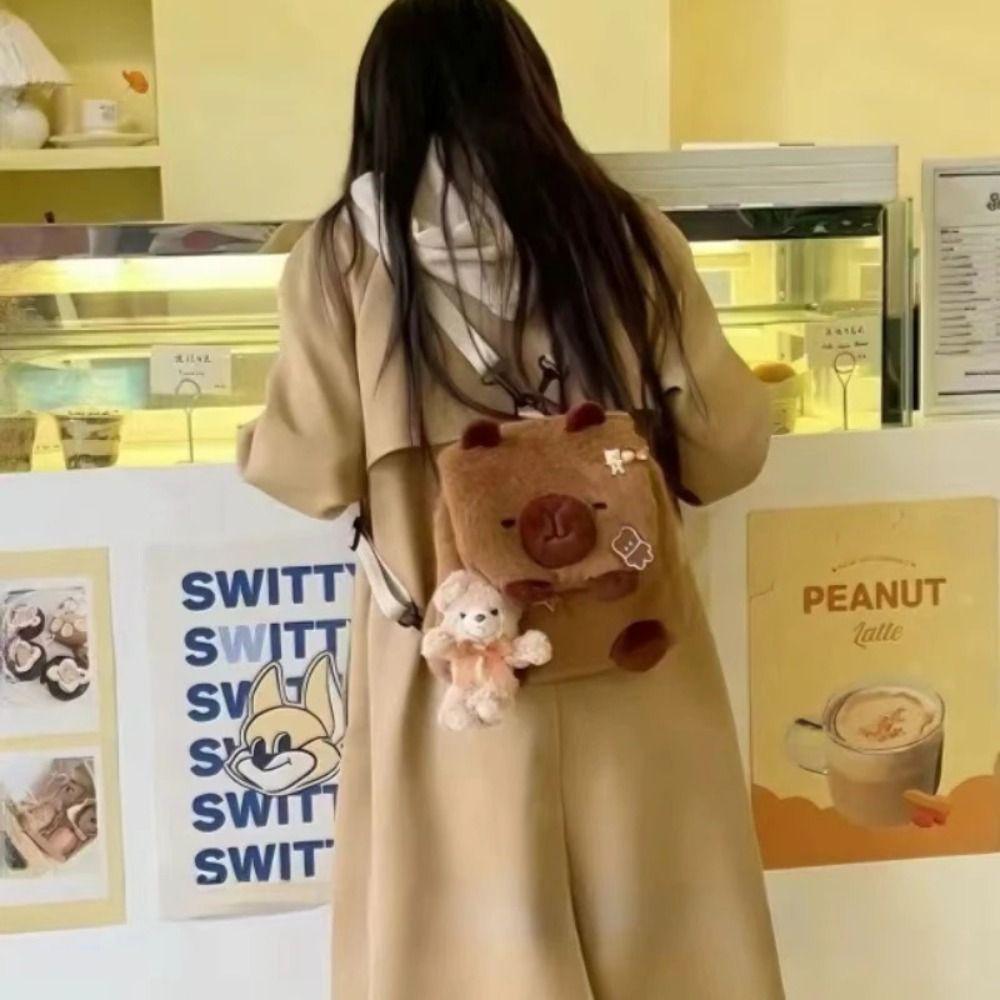 Мультяшный рюкзак в виде куклы капибары, плюшевая сумка через плечо для кампуса, женская сумка через плечо капибара