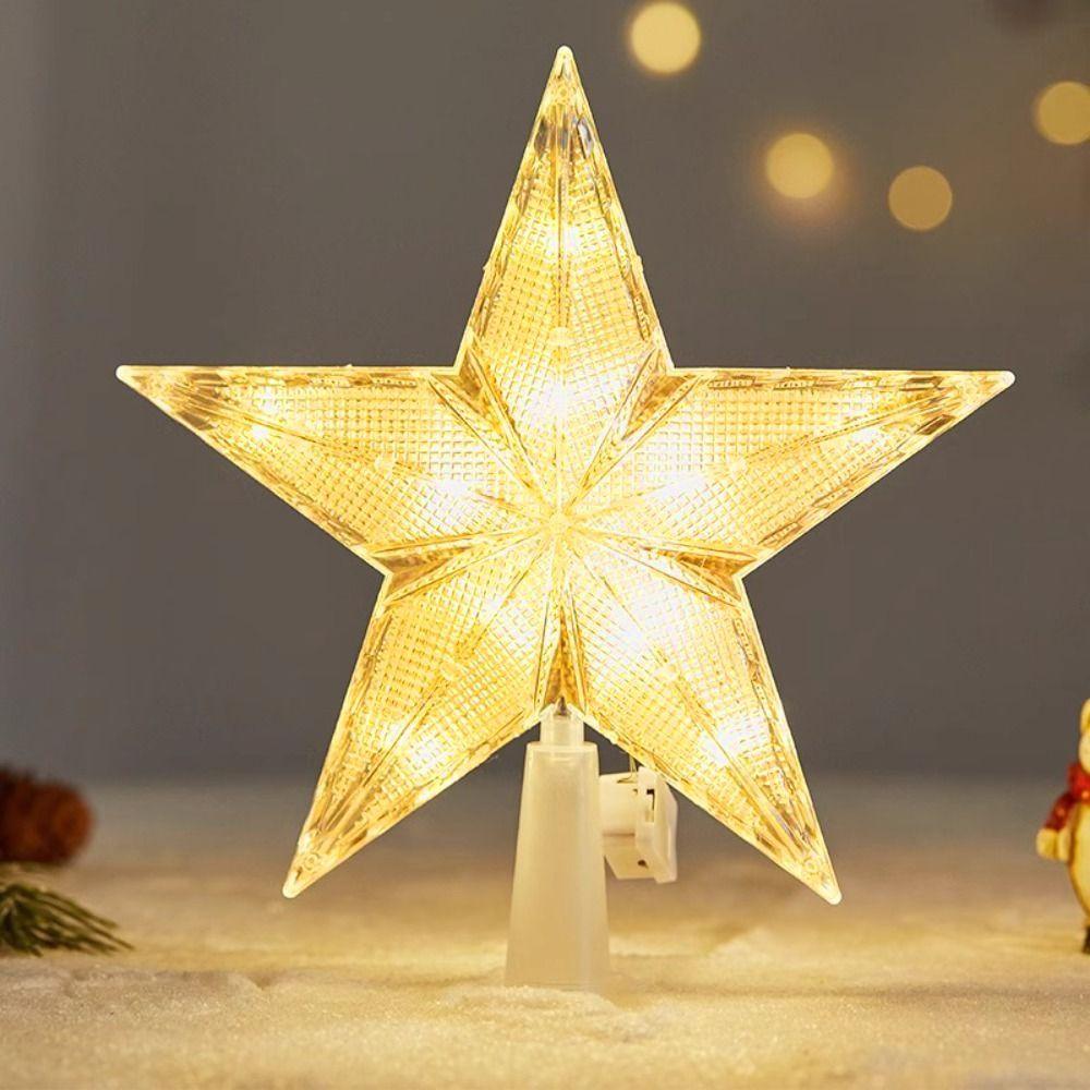 LED Christmas Tree Topper Star Glowing Reusable Christmas Tree Topper Night Light 20cm Battery Powered Xmas Atmosphere Light