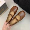 Spring 2025 New Retro Rivet Small Leather Shoes, One-word Buckle Belt Thick Heel Versatile Comfortable Mary Jane Single Shoes