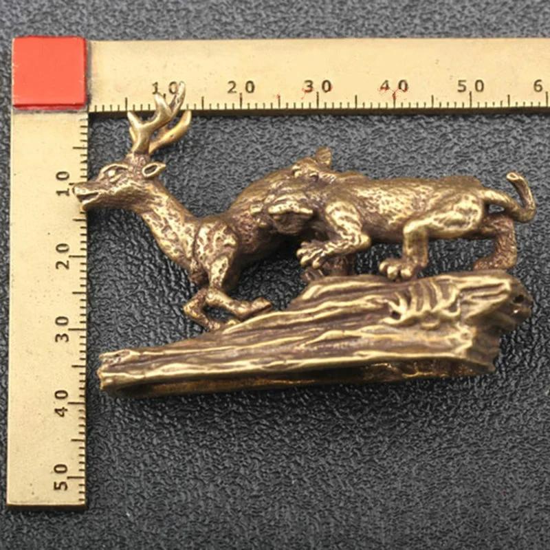 Tiger King Catching Deer Dragon and Dinosaur Statue Small Ornament Antique Bronze Animal Miniature Home Desk Decorations Craft