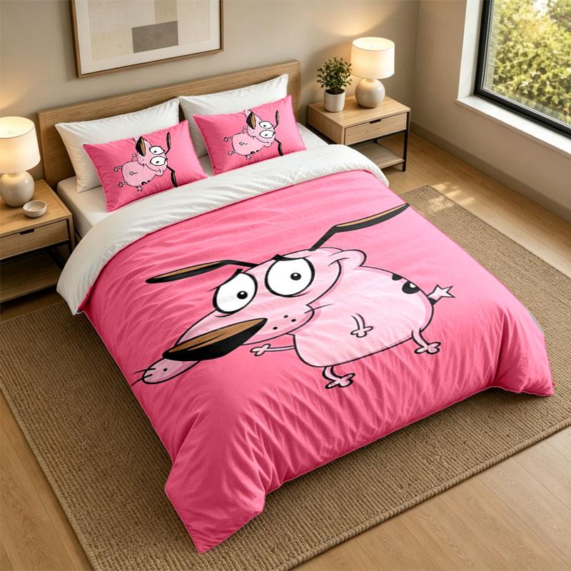 3Pcs Bedding SetCourage the Cowardly Dog Soft Bed Sheet and Two Pillowcases Home Bedroom Decor