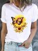 (Asian Size) O-neck Tee Clothing Flower Butterfly Trend Top Short Sleeve T Shirt Casual Fashion Print Lady Female Women Graphic T-shirts