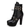 Heel Height12cm  Red Yellow White Women Ankle Boots Platform Lace Up High Heel Short Female Buckle Autumn Winter Sexy Ladies Shoe Large Size 50