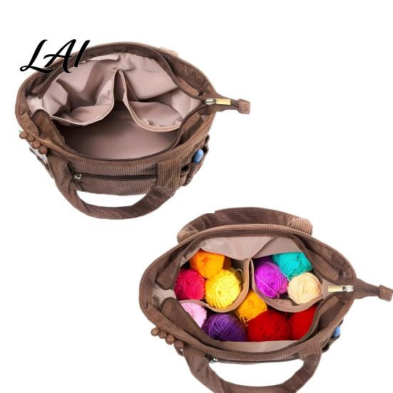 Corduroy Craft Bag Yarn Organizer Tote Knitting Supplies Bag Holder Shoulder Large Capacity Tote for Crochet Hooks & Accessories