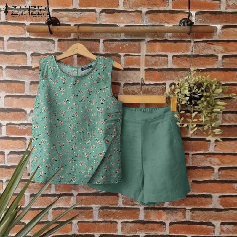 ZANZEA Женские летние комплекты из маек с круглым вырезом и карманами