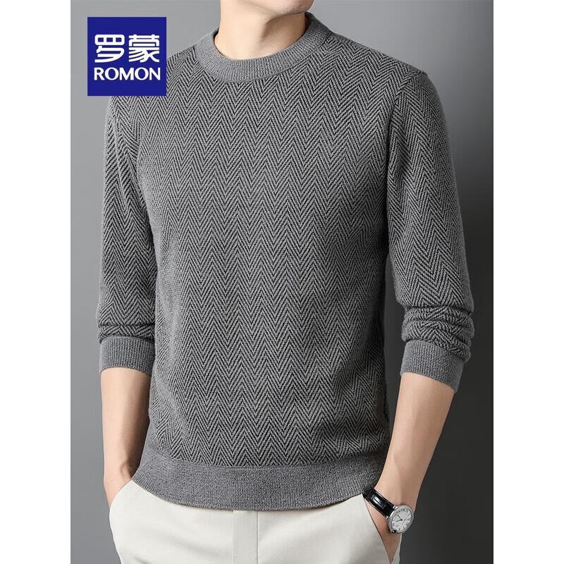 ROMON Мужской теплый вязаный свитер с круглым вырезом на флисовой подкладке