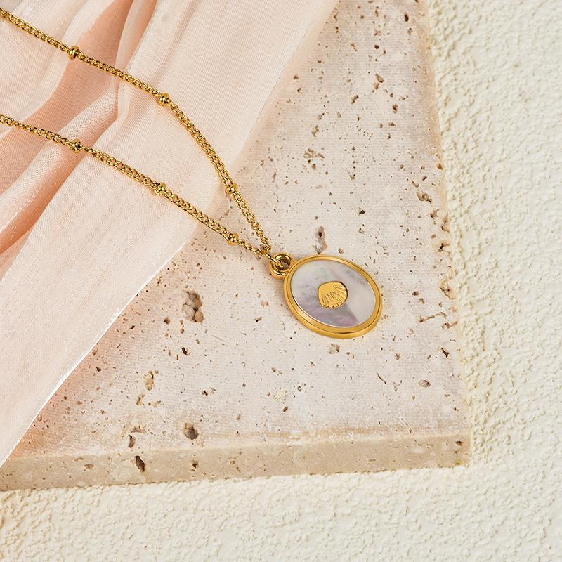 Ожерелье из титана, титановой стали, белой ракушки, металлического гребешка, инкрустированное колье