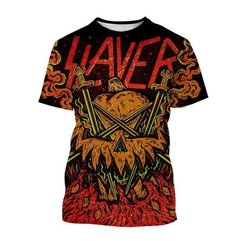 Летние футболки Slayer Рок-группа 3D-печать Уличный стиль Мужчины Женщины Повседневные Большие Короткий рукав Футболка Мужские Футболки Топы Мужская Одежда
