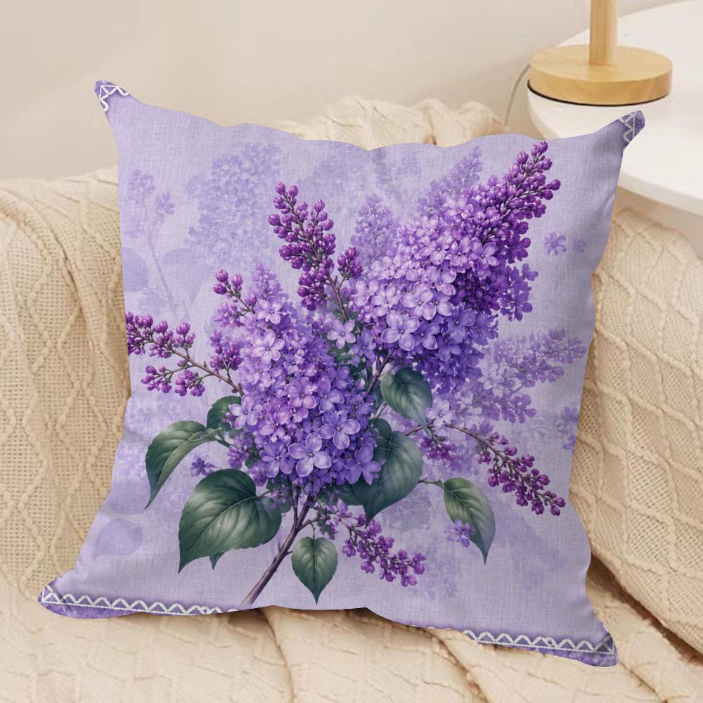 Violet Botanical Print Cushion Cover Pillow Case Short Plush Square Throw Pillow Covers Pillowcase Sofa Home Decor Gift