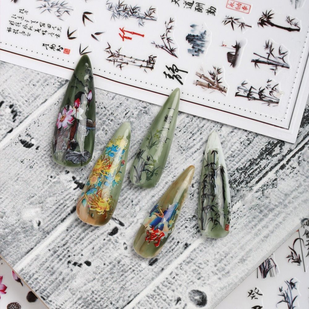 Древняя поэзия Китайские стили Наклейки для дизайна ногтей Маникюрная декорация Наклейки для ногтей Декор для дизайна ногтей