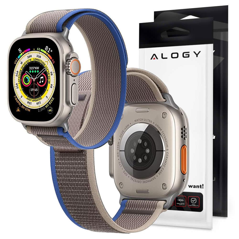 Pasek Nylonowy Alogy Sport Strap Na Rzep Do Apple Watch 1/2/3/4/5/6/7/8/Se (38/40/41Mm) Niebiesko-Szary