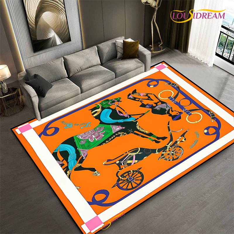 Мода Этническая Рамка Ковер Лошадь Домашний Декор Прямоугольный Ковер для Комнаты Черный Зеленый Оранжевый Гостиная Спальня Прикроватный Напольный Коврик для Стола