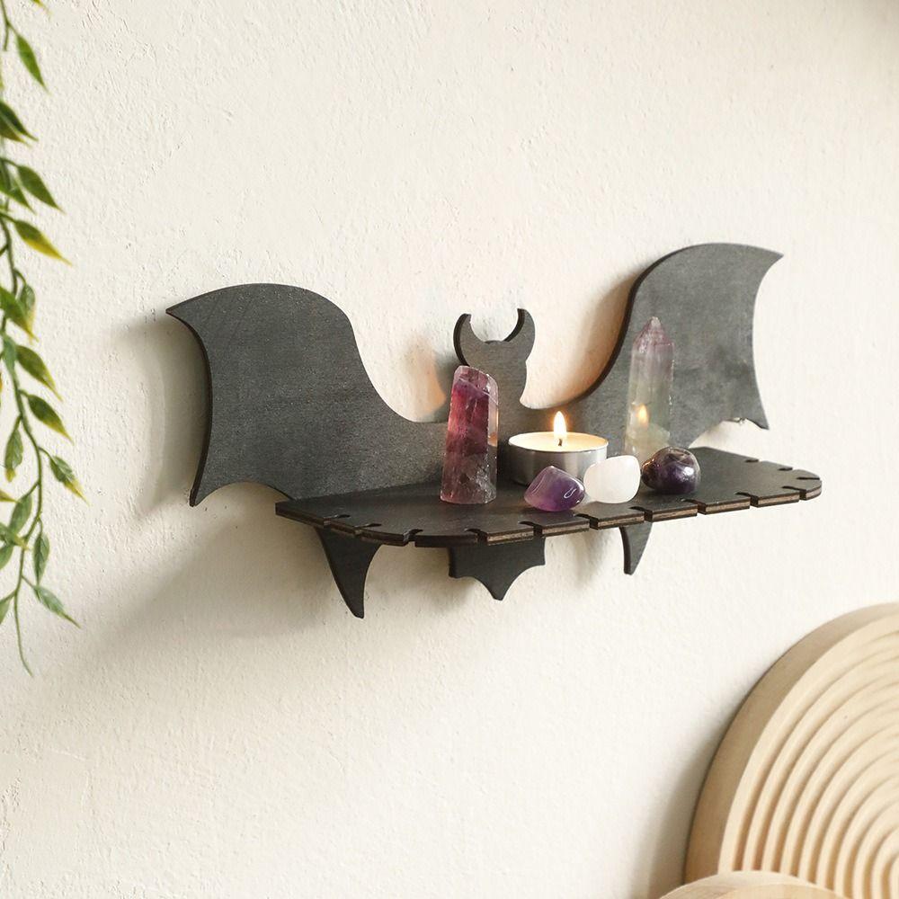 Bat-shaped Wooden Floating Shelves Black Jewelry Display Rack Decoration Crafts