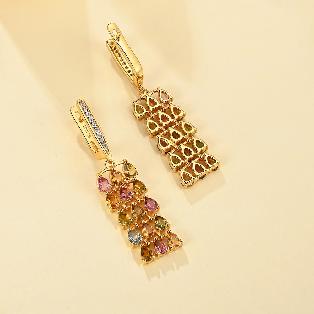 Роскошные длинные серебряные серьги с мультитурмалином и застежкой из натурального драгоценного камня, модные украшения для женщин и девочек, подарки на годовщину и особые случаи