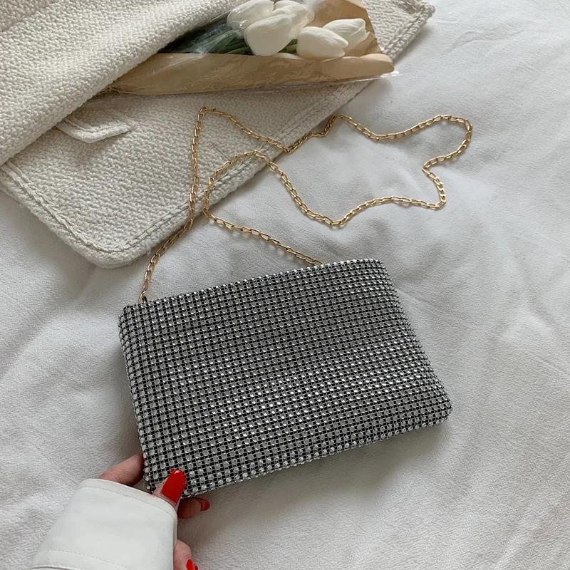 Трендовая маленькая квадратная сумка со стразами, сумка на плечо с металлической цепочкой, роскошный дизайн, сумка через плечо с бриллиантами, кошелек для монет, сумки