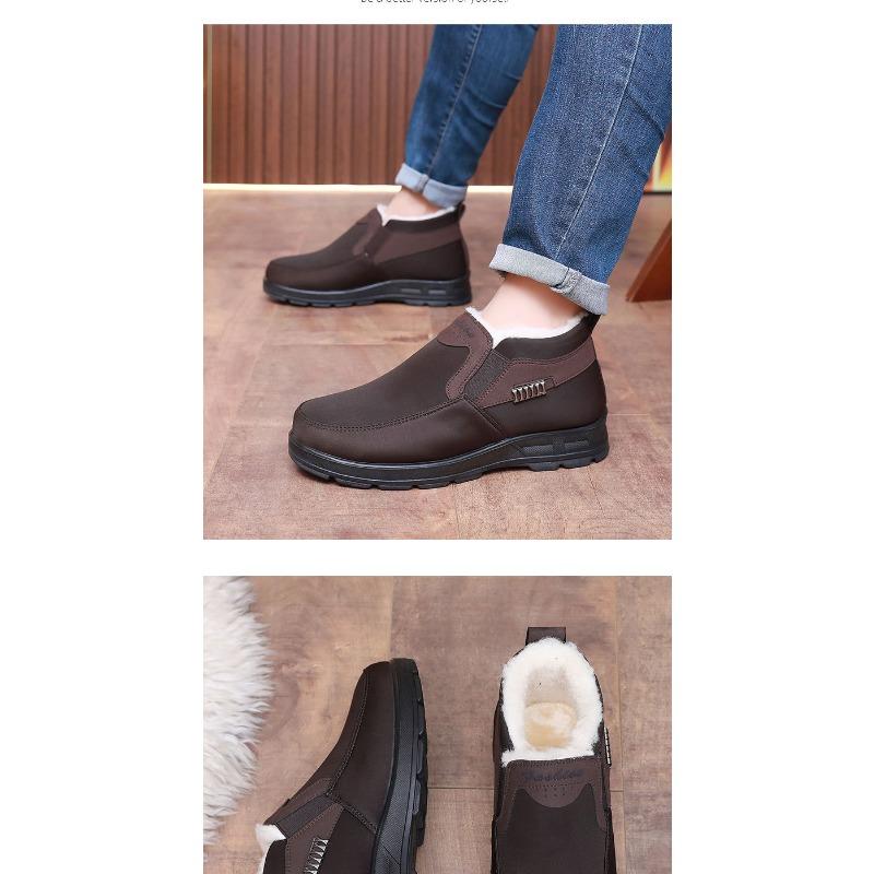 Men's Genuine Sheepskin Winter Boots Beijing Style, Slip-Resistant Wide Width Available, Plush Lined Warm Slippers for Elderly Men