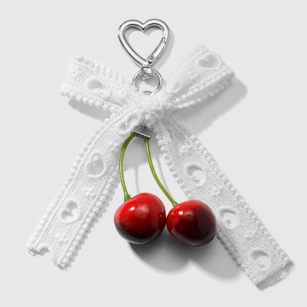 Leopard Pattern Cherry Pendant Mesh Pearl Bow Pendant Ribbon Bow Keychain  Bag Ornaments