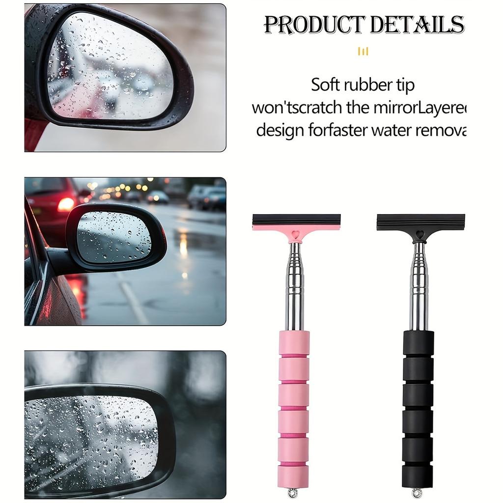Versatile Tool, Stainless Steel Extendable Car Mirror Wiper - Portable Auto Glass Cleaning Tool with Telescopic Handle