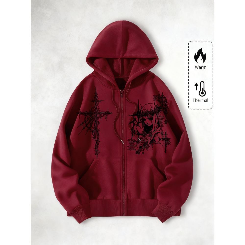 Мужская повседневная модная толстовка с капюшоном на молнии с принтом в уличном панк-стиле