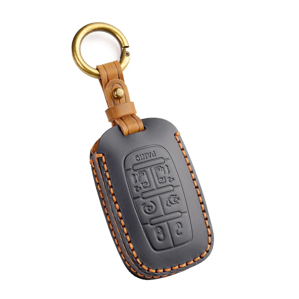 Leather Car Key Case Cover Holder Keychain Shell for Chrysler Pacifica 2017 2018 2019 2020 2025 2025 Voyager Smart Key Cover