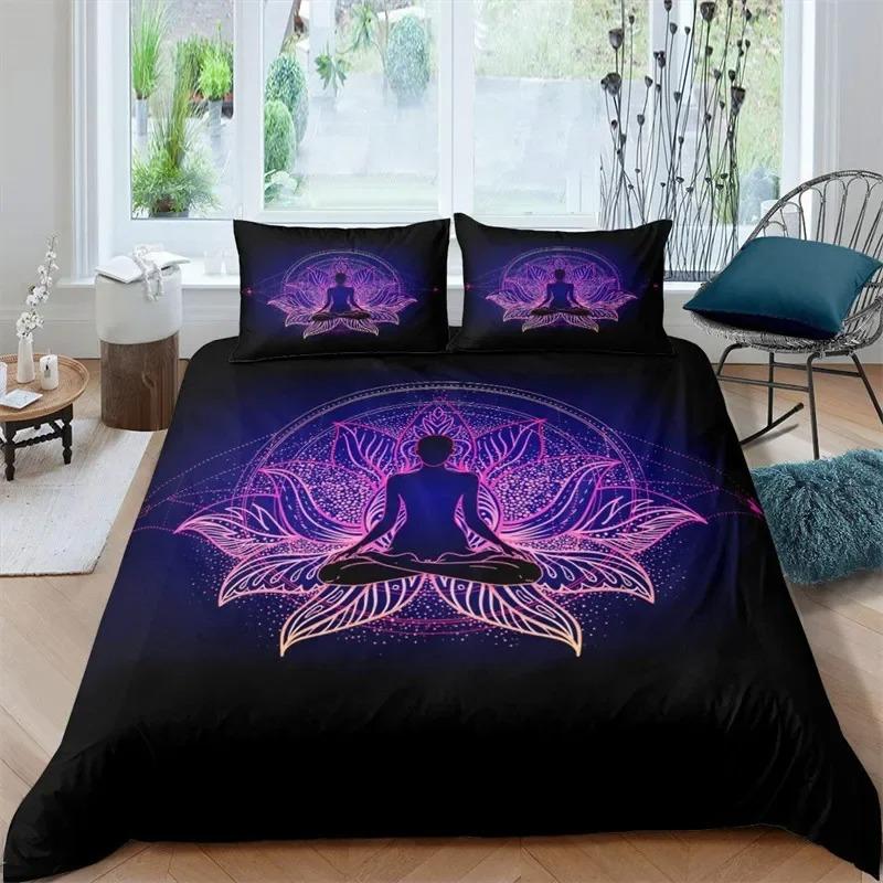 Пододеяльник Bohemian Chakra Meditation Relax Theme Yoga Комплект постельного белья Exotic Mandala Lotus Покрывало для одеяла Full King Спальня Декор