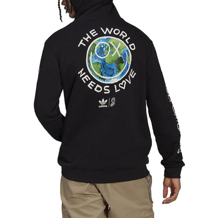 Adidas Толстовка с капюшоном Originals с логотипом-трилистником и завязками, мужская, черная HR7112