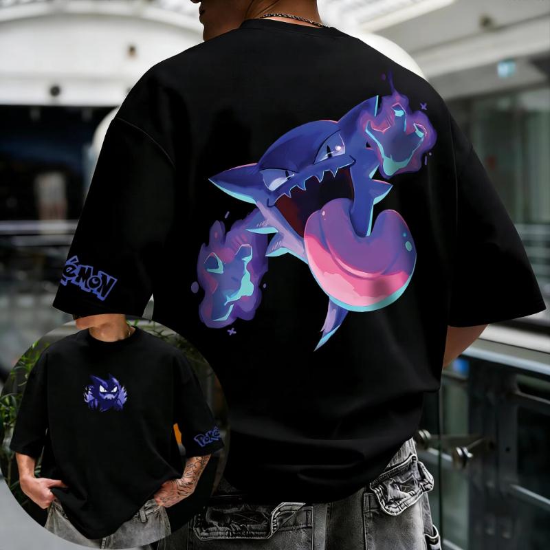Pokémon Anime Pikachu Gengar Peripheral Printed Short Sleeved Mens and Womens Loose Sports Comfortable Cotton Couple Tshirt