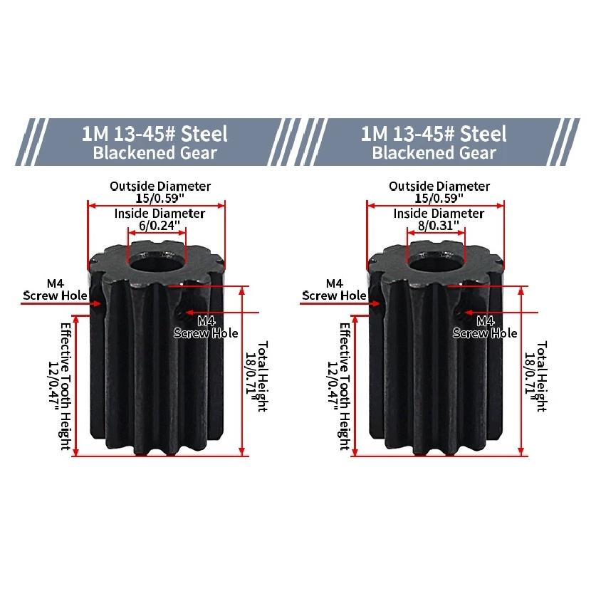 Black Spur Gear 1 Mod Pinion Gears Nigrescence 1M 10T 11T 12T 13T 45# Steel Inner Hole 4 5 6 6.35 7 8mm CNC Transmission Parts