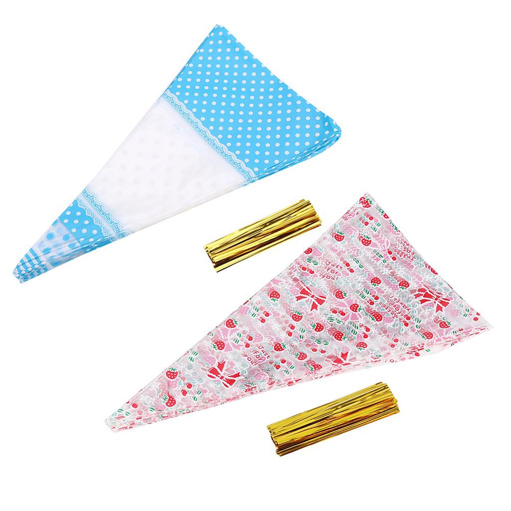 50 упаковок прозрачных конусообразных угощений для попкорна Целлофановые пакеты для конфет с завязкой Прозрачный пакет Пакеты для попкорна с завязками