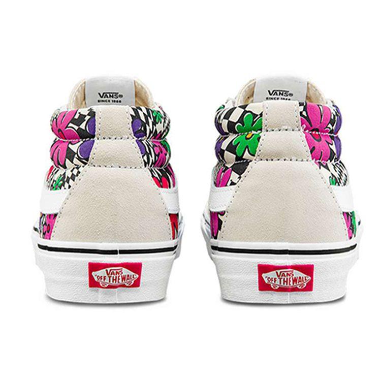 Vans Sk8 Cushioning Durable Lightweight Breathable Mid-Top Skate Shoes Women Sneakers White Gray Floral VN0A3WM340G