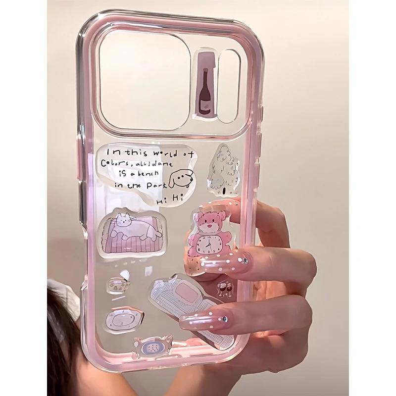 Креативная DIY Розовая Медвежья Наклейка из Эпоксидной Смолы для Чехла Мобильного Телефона Apple 17Promax IP16Pro 2-в-1 Цветная 15