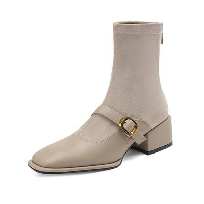 Зимние эластичные ботинки из коровьей кожи с квадратным носком на среднем каблуке и молнией, женские ботильоны из дымохода