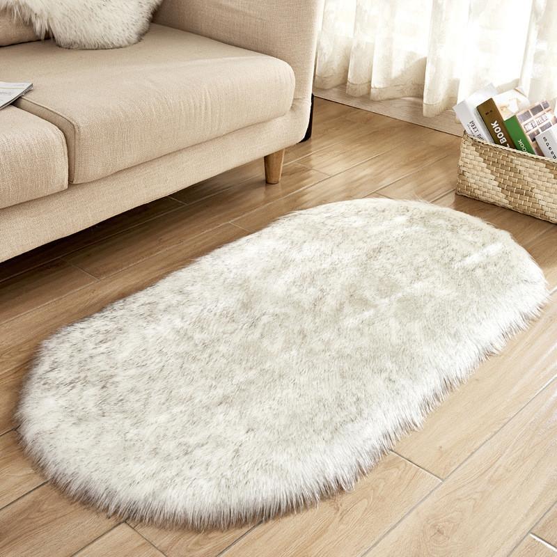 Modern Minimalist Artificial Wool Oval Rug For Living Room Bedroom Floor Decor