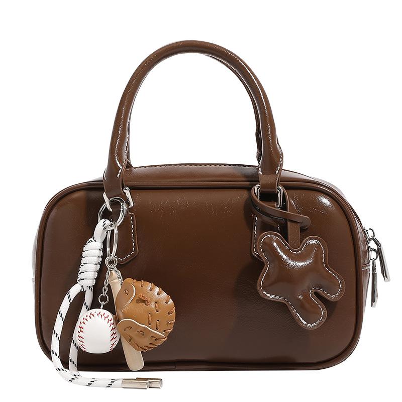 Niche Design Bowling Bag Ladies Cute Fall/Winter Vintage Tote Bag Single Shoulder Crossbody Boston Bag