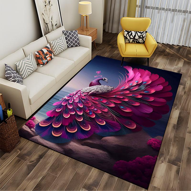 Elegant Pink Peacock Design suitable as a non-slip mat for the living room or bedroom sofa