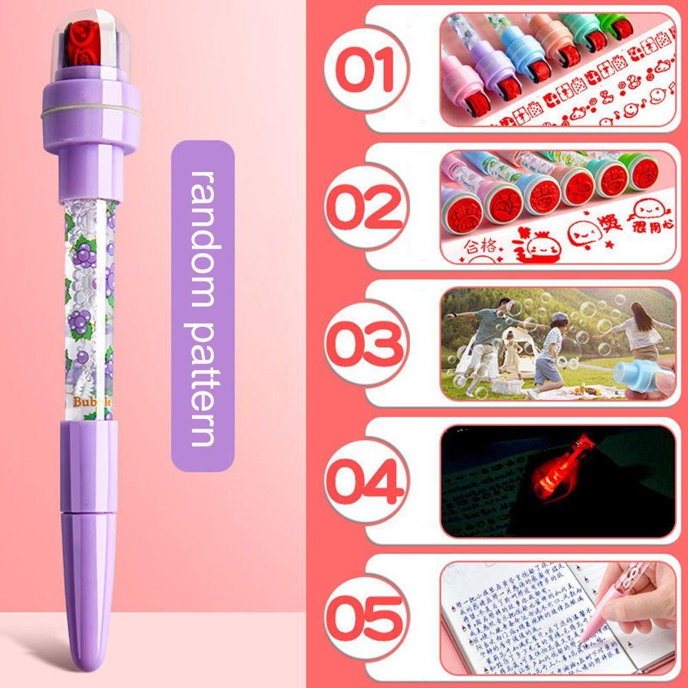 Ручка-барботер Fidget со штампом и световым пузырем Ручка-роллер для выдувания пузырей Креативная печать Ручка-штамп для школы