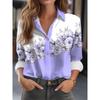 Women Satin Floral Blouse Long Sleeve Button Down Shirt Turn Down Collar Silky Loose Fit Elegant