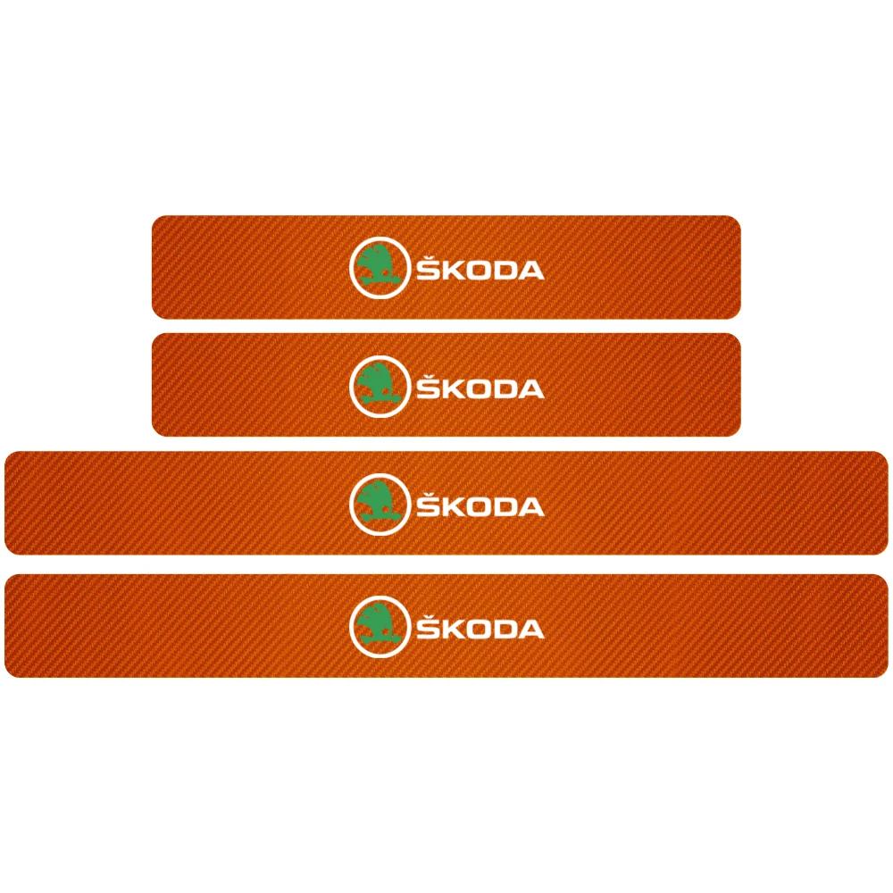 Car Sticker 4PCS Carbon Fiber Car Door Sill Protection Door Sill Anti-Scratch Stickers For Skoda Yeti Octavia A7 A5 Kodiaq Karoq NL6