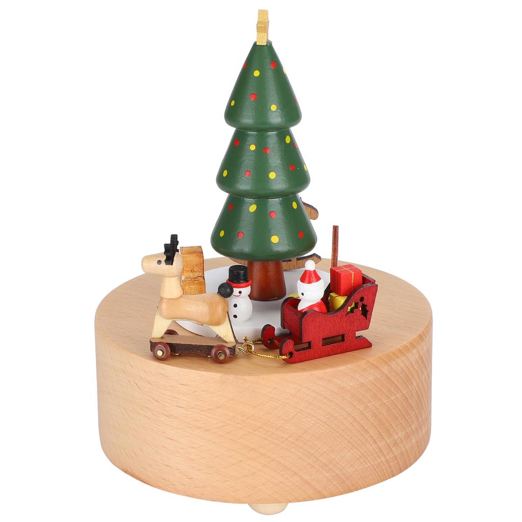 Music Box Wooden Clockwork Christmas Decoration Ornaments Crafts Beech Holiday Gifts