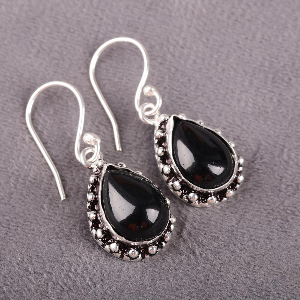 Драгоценный камень Черный Турмалин Ювелирные изделия из стерлингового серебра 925 серьги 1,41" для женщин EE-97-22