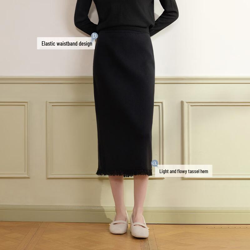 Xiangying Women's High-Waist Fringe Slit Midi Skirt