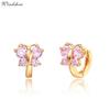 Windshow Cute Pink CZ Butterfly Small Huggie Hoop Earrings for Women Girls Kids Children Baby Yellow Gold Color Animal Jewelry